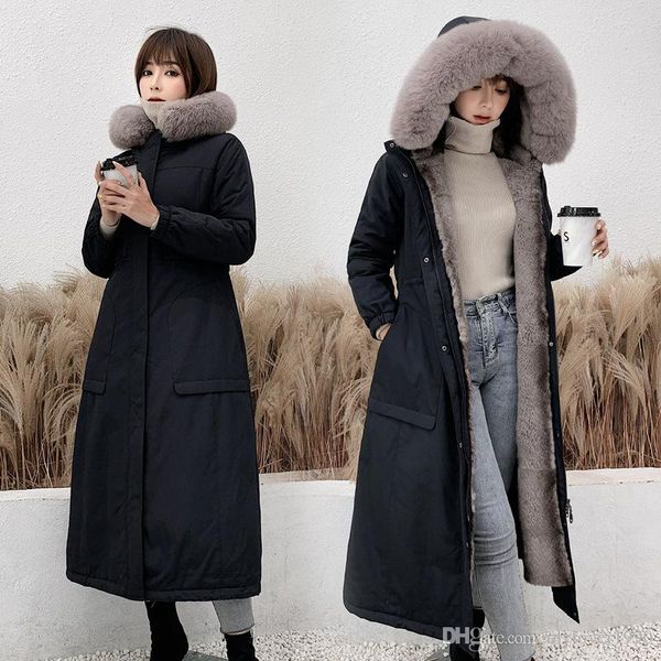 

2019 winter parka real норки пальто длинный меховой куртки более колени ветровка снег wear утолщение теплый tops шинель плюс размер m-4xl че, Black