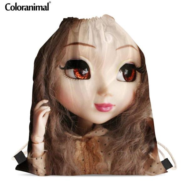 

coloranimal new drawstring bags cute dolls design kids gift backpack for ladies little girls soft beach bag travel bags