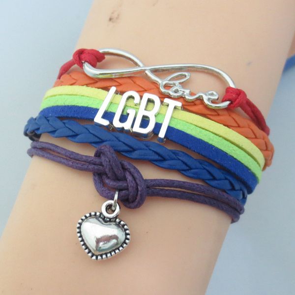 

lgbt rainbow colors womens bracelets love heart fashion bohemian handmade knitted bracelet caual mens decoration bracelet, Golden;silver