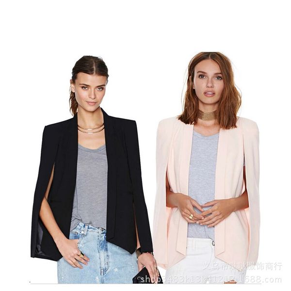 

women's plus size blazer solid long sleeve lapel cape ponchofemale jacket long sleeve women's suit coat blazer feminino, White;black