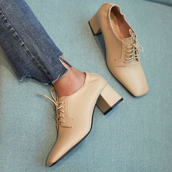 

magic2019 wind england square chalaza coarse with high with small leather shoes woman deep single shoe genuine leather apricot designer cs01, Black