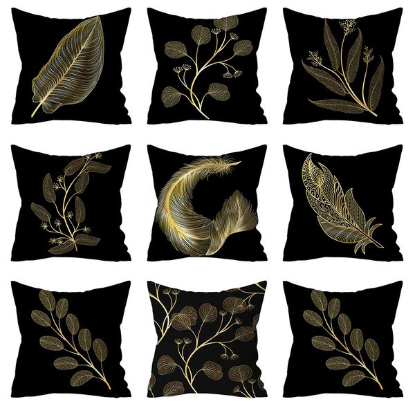 

decorative pillows gold plant printed polyester pillow case cover sofa cushion cover home decor cojines decorativos para sof