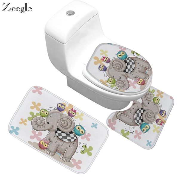 

3pcs elephant pattern toilet seat cover bath mat absorbent non-slip bathroom rug bath mat set flannel floor mats for bathroom