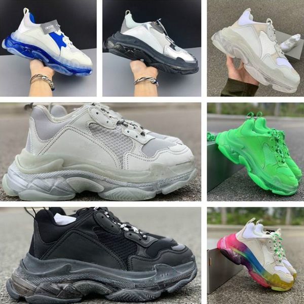 

designer paris triple s 17fw clunky sneaker luxury fashion black white green silver blue rainbow sport casual shoes