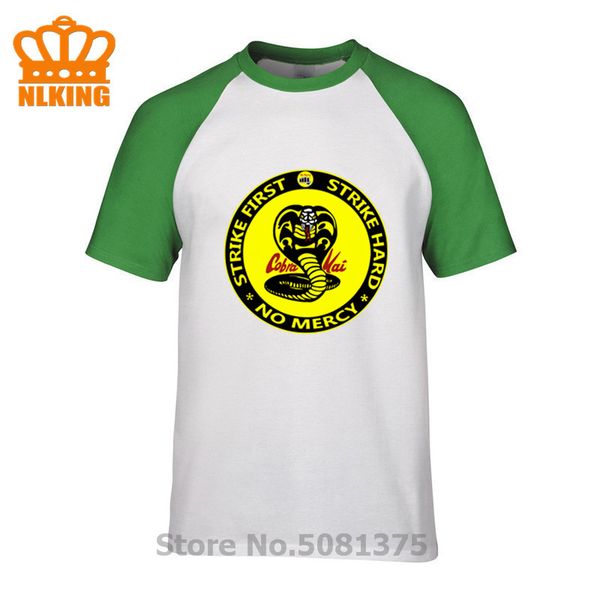 

cobra kai no mercy homme t-shirts king of snake anime summer men fashion 100% cotton casual dojo strike first design shirts, White;black