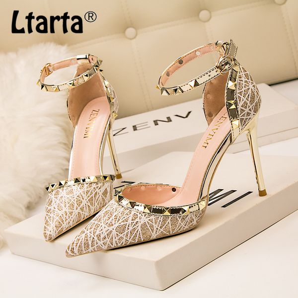 

one word with women's sandals slim stilettos nightclub super high heel women's shoes shallow pointed hollow rivets shoe zwm, Black