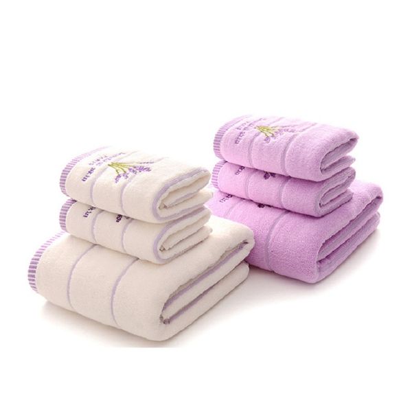 

3pcs/set lavender purple white women cotton towel set home 1pc bath towel brand 2pc face hand towels bathroom serviette de bain