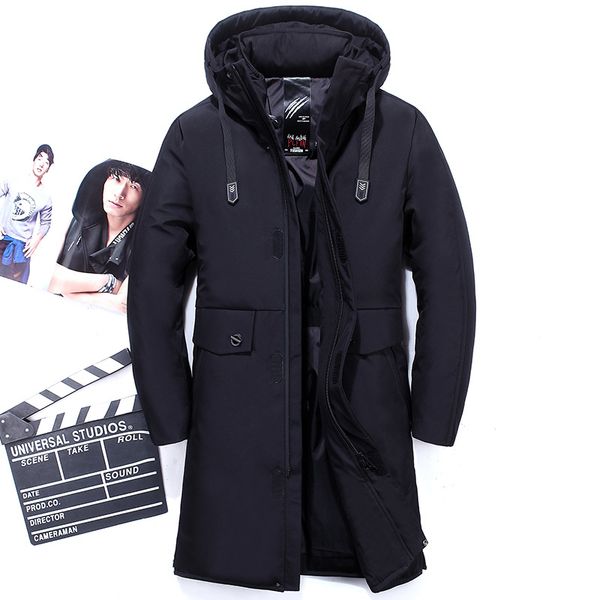 

2019 brand men's down coat men 90% white duck down jacket hood detachable youth casual waterproof windproof warm, Black
