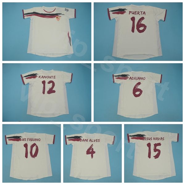

sevilla retro 2006 2007 soccer 12 kanoute jersey 10 luis fabiano 4 dani alves 15 oesus navas 16 puerta adriano football shirt kits, Black;yellow