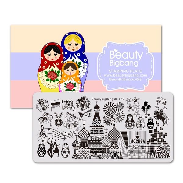 

beautybigbang 6*12cm matryoshka doll image nail stamping plates for stamper funny cute bear nail art template stamping plate, White