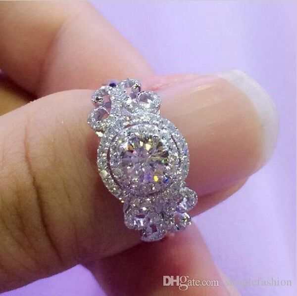 

vecalon new women jewelry ring round cut 2ct simulated diamond cz 925 sterling silver engagement wedding band ring for women, Slivery;golden