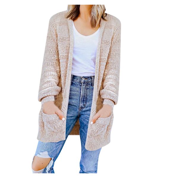 

fashion women pocket long sleeve cardigan casual loose sweater trench coat pull femme nouveaute 2019 winter clothes women, White