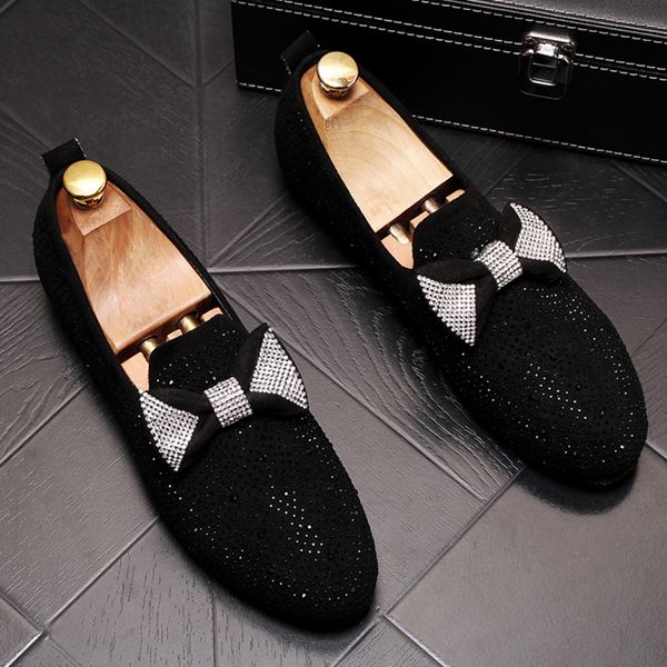 

tie knot design men fashion wedding party dress cow leather shoes breathable summer slip-on lazy shoe rivets loafers zapatos man, Black