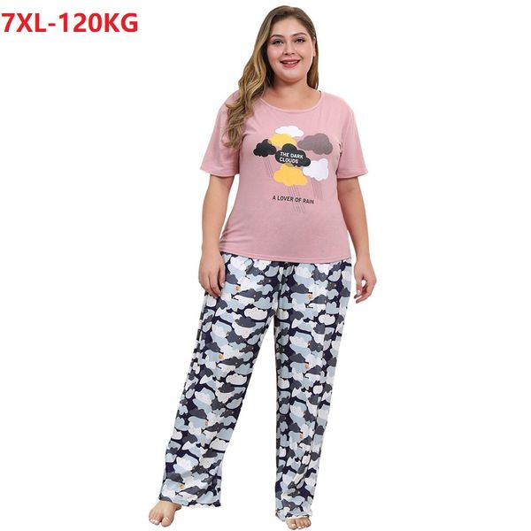 

summer women sleepwear set home loose nightdress tees and pants plus size 5xl 7xl 6xl oversize sleepwear underwear 56 58 54, Black;red