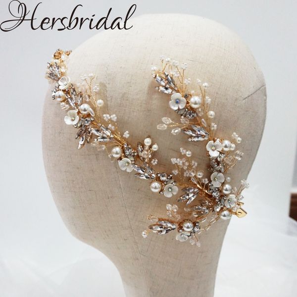 

delicated flower bridal hair clips rhinestone and crystal headpiece wedding handmade brides hair accessories bridesmaid jewelry, Golden;white