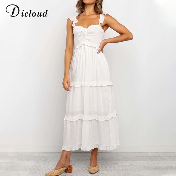 

dicloud длинный белый boho хлопок день лета платья женщин elegant maxi beach party рябить платье sexy backless одежда женский, Black;pink