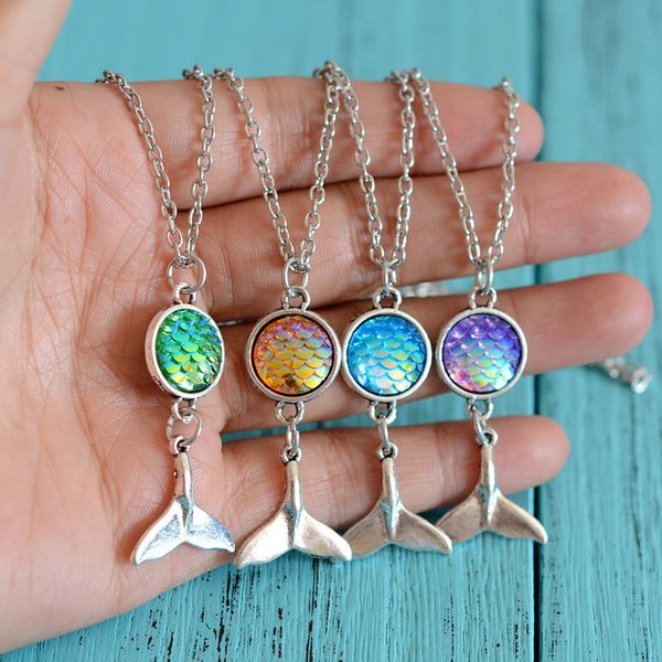 

mermaid necklaces jewelry fashion resin fish scale tail design pendant charms silver link chain jewelry gift for women lady girls