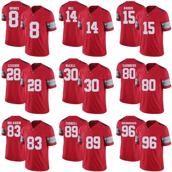 

дешевые мужские пользовательские +2018 штата огайо buckeyes 8 grimes 14 hill 15 harris 28 провождения 80 saunders 83 mclaurin красный коллед, Black;red