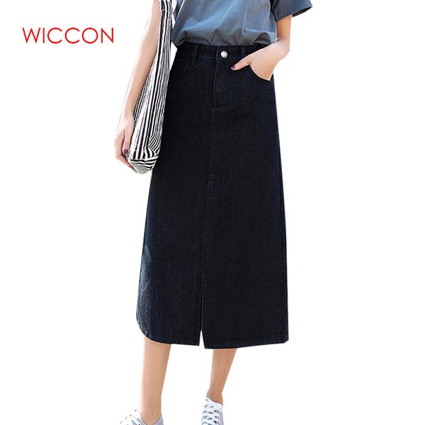 

women's long denim skirt 2019 korean style back split long stretch denim skirt autumn high waist jeans wrap hip, Black