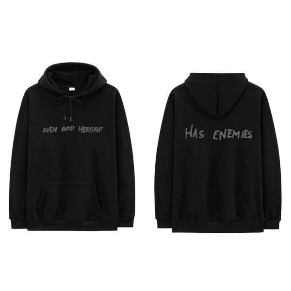 

2020 новая мода billie eilish hoodie даже бог сам имеет враги письмо печать толстовки мужчины женщины harajuku с капюшоном длинные рукава, Black