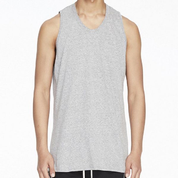 

summer new men' vest swag hem sleeveless tank solid sports fitness male vest hip-hop hipster streetwear men, White;black
