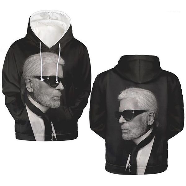 

3d digital print mens hoodies lagerfeld o neck long sleeve sweatshirts mens apparel karl fashion founders, Black