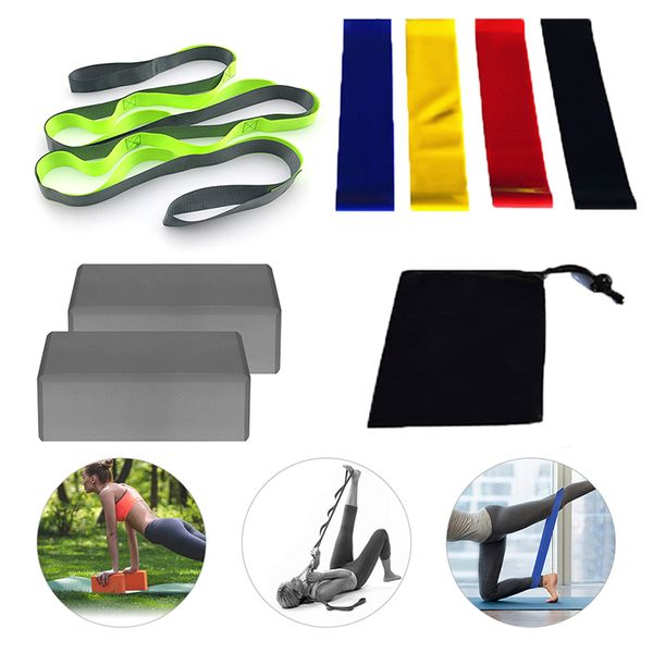 

8pcs home fitness workout men women yoga bands 12-hole yoga stretch belt 4 resistance circles with black storage bag