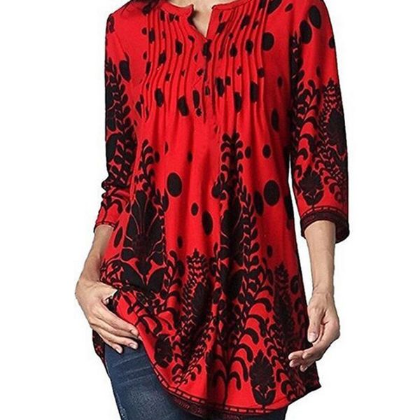 

elegant summer fashion floral printed notch neck ruffle front ladies casual women blouse tunic daily 3/4 sleeves soft, White