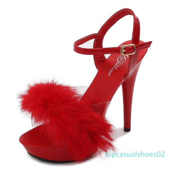 

new pure-color summer fashion fashion round-head with red high-heeled sandals with a line of sandal women t02, Black