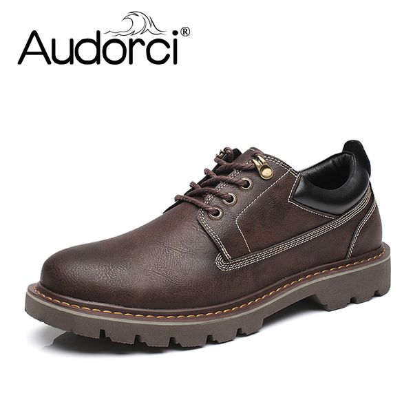 

audorci winter man casual shoes male work pu leather shoes breathable board lace-up footwear size 38-44, Black