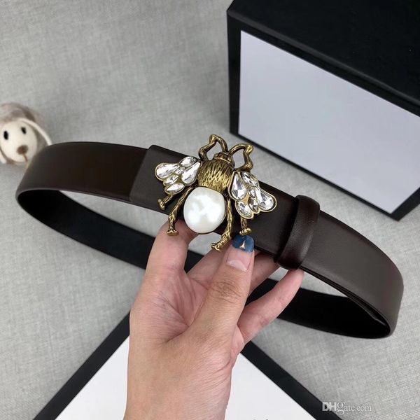 

sell new men and women bee smooth buckle black coffee belt leather business belt width 3.4cm ing, Black;brown