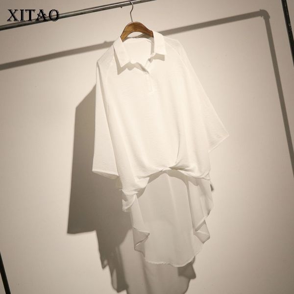 

xitao] new women korea fashion new 2019 summer turn-down collar three quarter sleeve button solid color casual blouse wbb4043, White