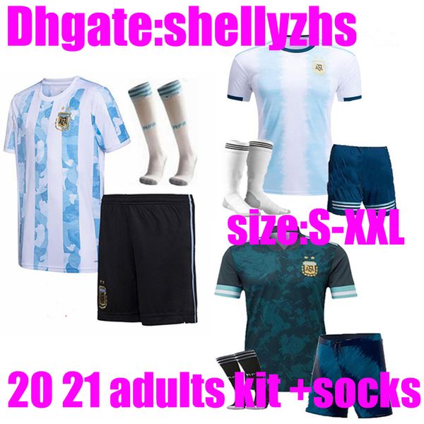 

взрослые комплект + носки 2021 аргентина футбол джерси 20 21 дом вдали messi трикотажные изделия футбола полный комплект синий dybala di мар, Black