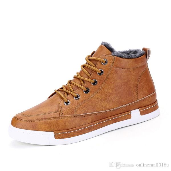 

pu leather martin boots male for men shoes 2018 winter warm comfortable short plush casual business footwear, Black