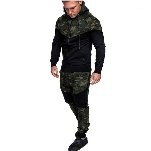 

designer tracksuits fashion zipper hooded long sleeve long pants mens 2pcs sets casual males clothing panelled camouflage mens, Gray