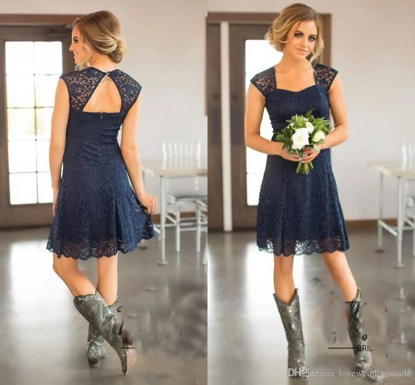 

2017 страна короткие платья подружки невесты с капюшоном рукава темно-синий выше колена кружева платья невесты партия фрейлина, White;pink