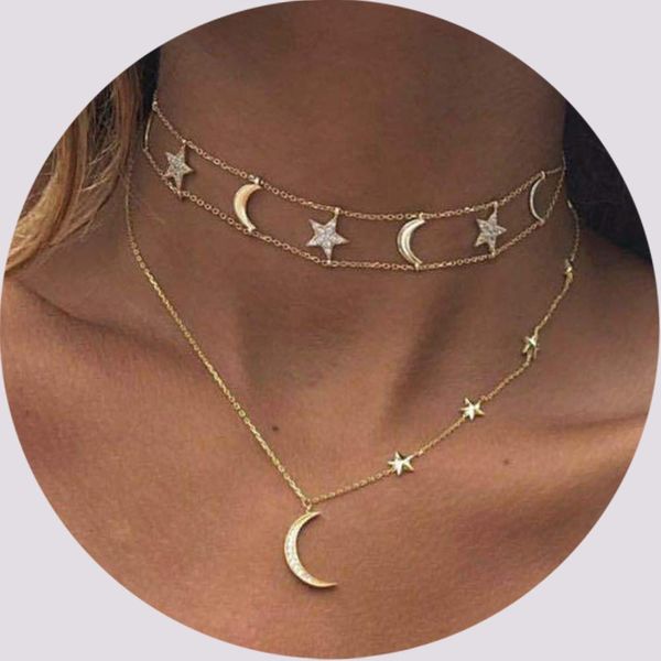 

2019 luxury bohemian layered choker necklace charm star moon pendant multilayer necklaces long chain women jewelry fashion accessories, Silver