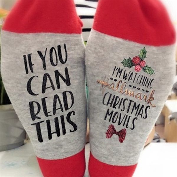 

chrisrtmas mid-calf socks if u can read this letter print sock slippers cotton sports leg warmers men women hosiery sneaker stockings 2020, Pink;yellow
