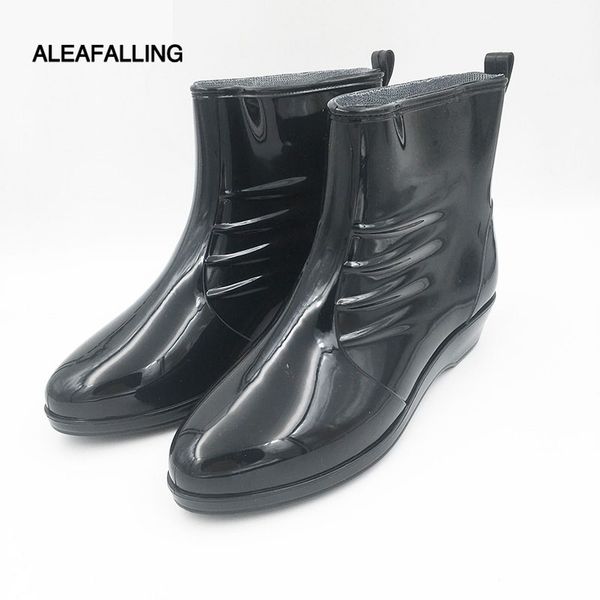

aleafalling new arrival ankle rain boots british platform pu waterproof motorcycle colorful ankle mature boots woman shoes w105, Black