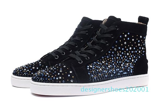 

women men luxury designer flat casual colorful casual spikes high red bottom pik pik studded sneakers shoes d01, Black