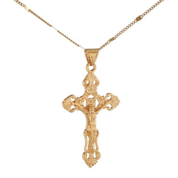 Jóias Pingente Cruz na moda Colar de Ouro 24K banhado a cruz católica Cruz do Jesus Cristo por Mulheres