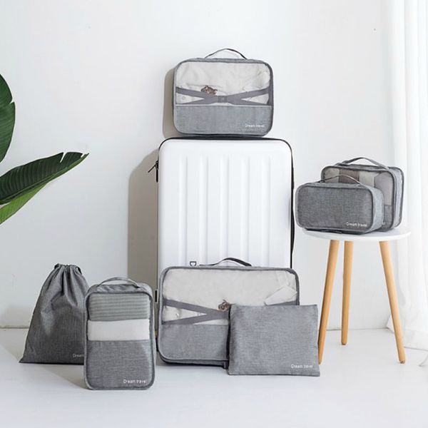 

high-grade 7pcs/set suitcase organizer koffer organizer sets luggage organizer laundry pouch packing set storage bag for clothes