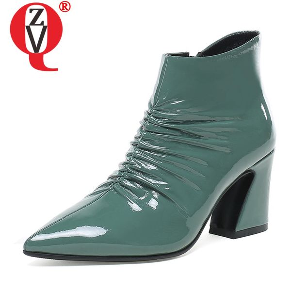 

zvq genuine leather ankle boots 2019 winter fashion pointed toe plus size party women shoes drop shipping, Black