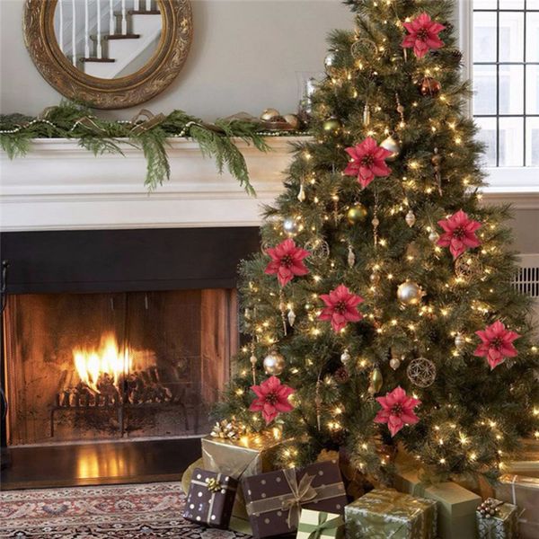 

24pcs 2020 christmas tree artificial flowers glitter xmas home decor party decoration