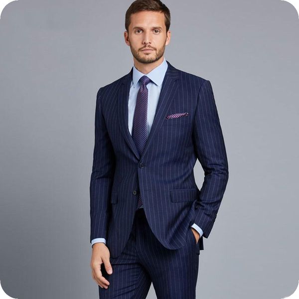 

new fashion blue pinstripe men suits formal business man blazers 3piece groom tuxedos slim fit male outfit latest designs costume homme, Black;gray