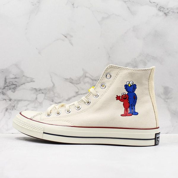

ins conse x sesame street kaws canvas casual shoes 10th anniversary limited hand-painted graffiti sneaker size36-44, Black
