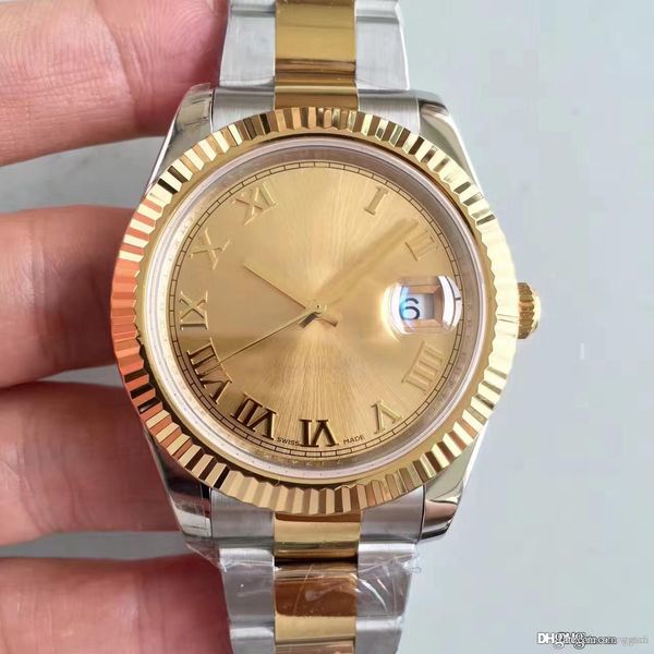 

cb luxury new automatic mechanical watch date style 41mm18k gold dial roman numerals sapphire glass original folding buckle sold worldwide, Slivery;brown