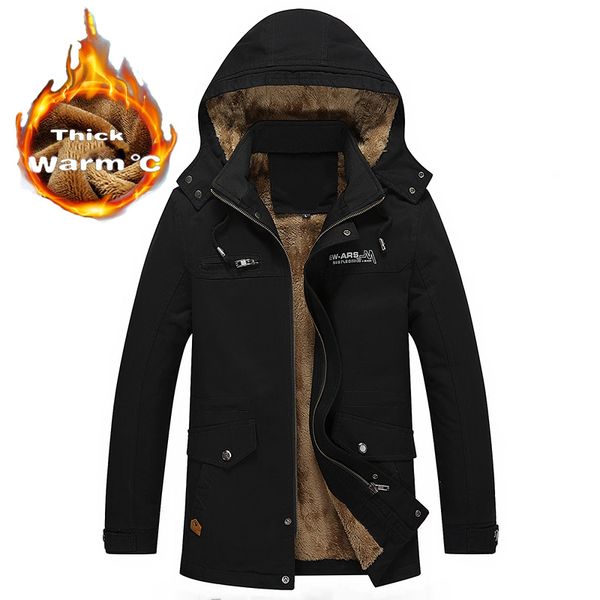 

winter jacket men cotton padded warm parka coat casual faux fur hooded fleece long male jacket windbreaker men, Black;brown
