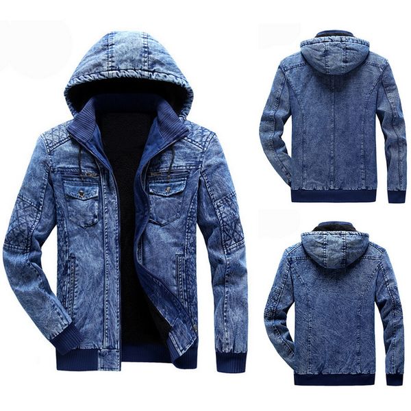 

winter warm jeans jackets men 2019 modish fleece hooded denim coat male thick clothes jaqueta masculino retro hoodies streetwear, Black;brown