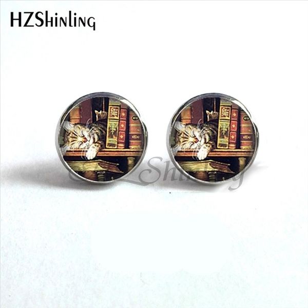 

2019 glass cabochon stud earring vintage books stud earrings books jewelry time to read ear studs women hz4 nes-0020, Golden;silver